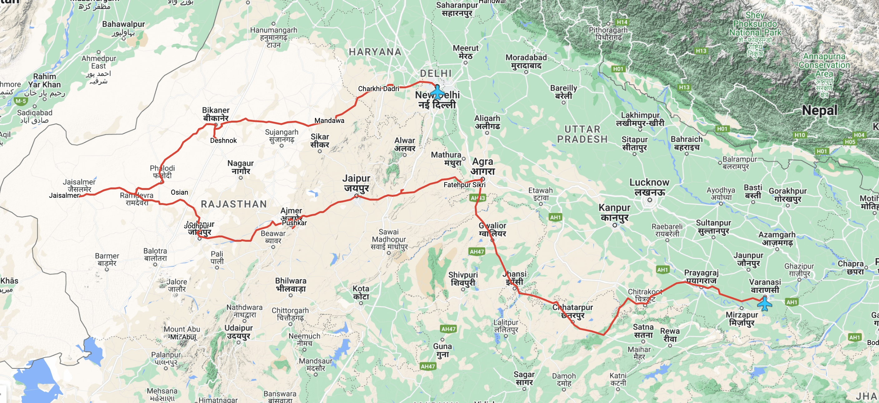 RAJASTHAN VARANASI Map